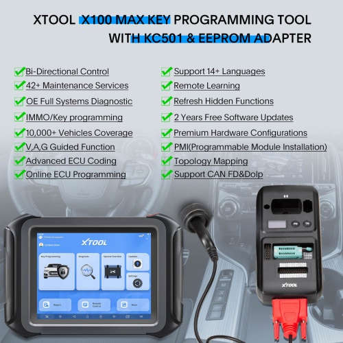 2024 XTOOL X100 MAX Advanced Key Programming Tool + KC501+EEPROM Adapter Topology Mapping, ECU Coding/Programming, Bi-Directional Control CANFD/DoIP